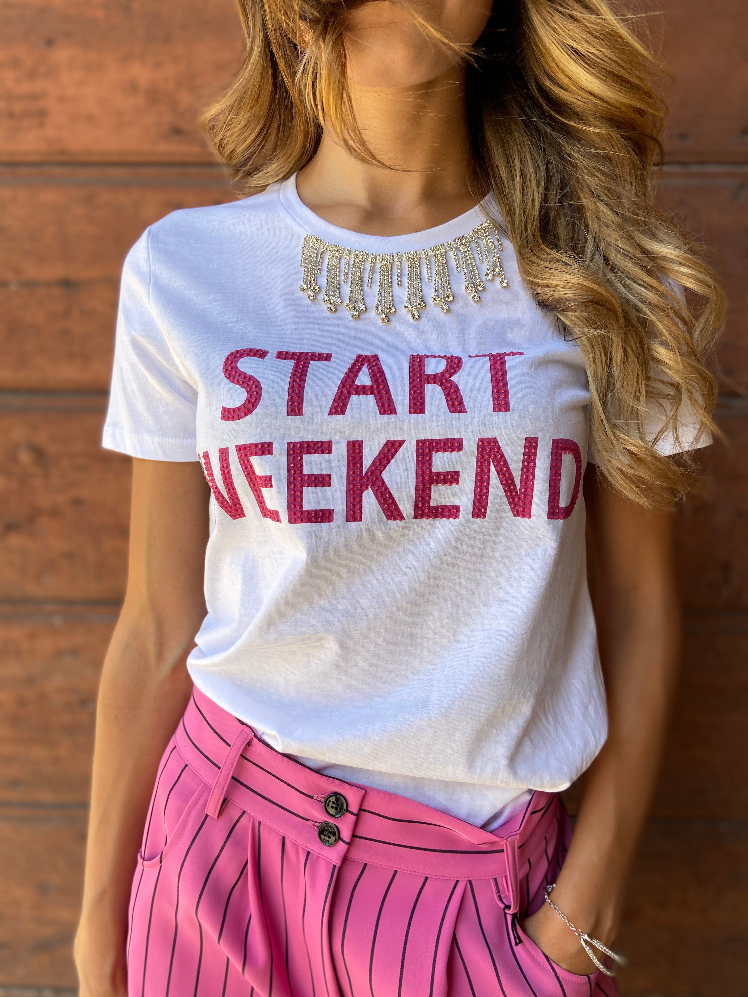 T-shirt con stampa e strass