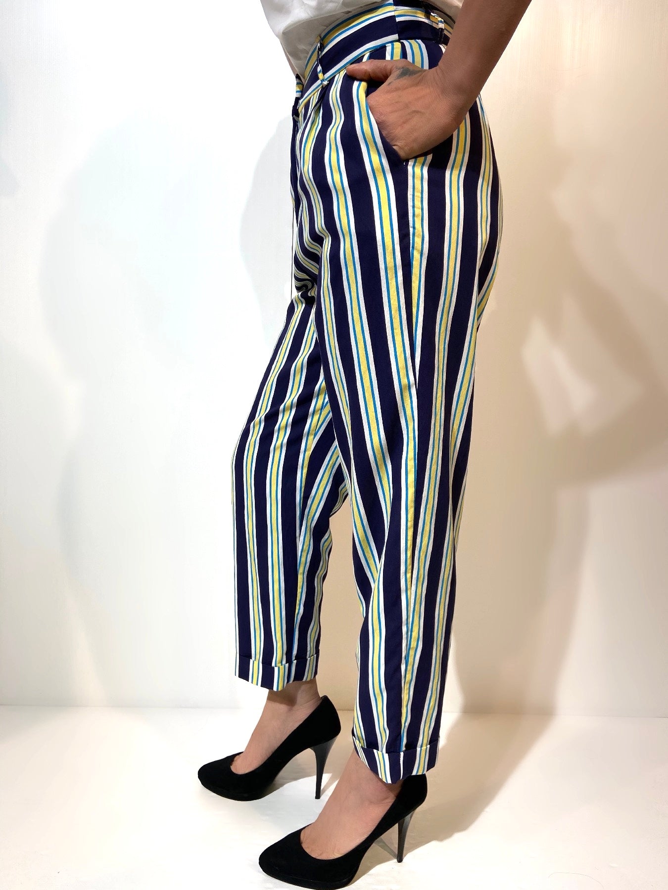Pantaloni a righe in viscosa