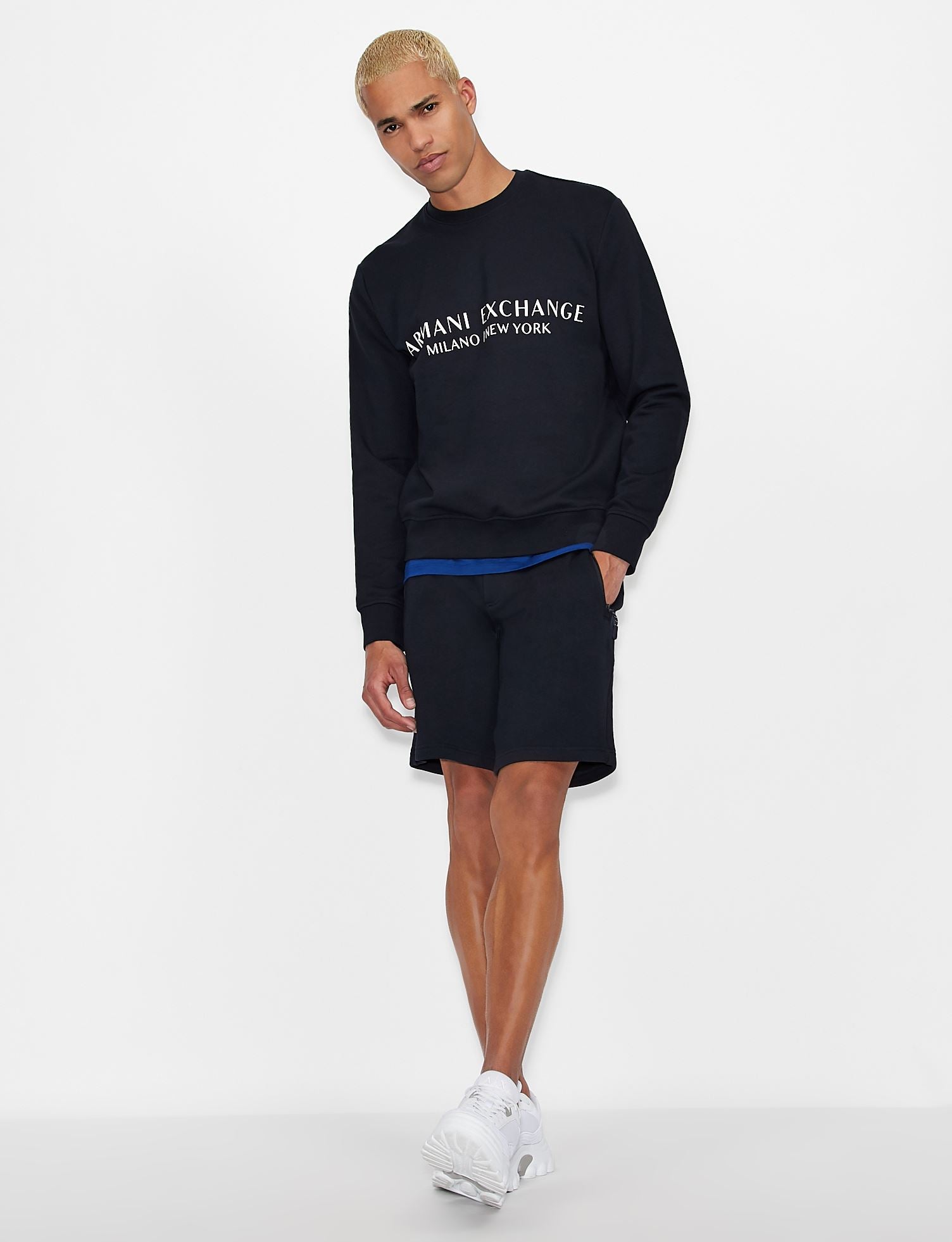 Felpa girocollo in cotone blu