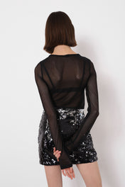 Maglia con effetto trasparenza e strass
