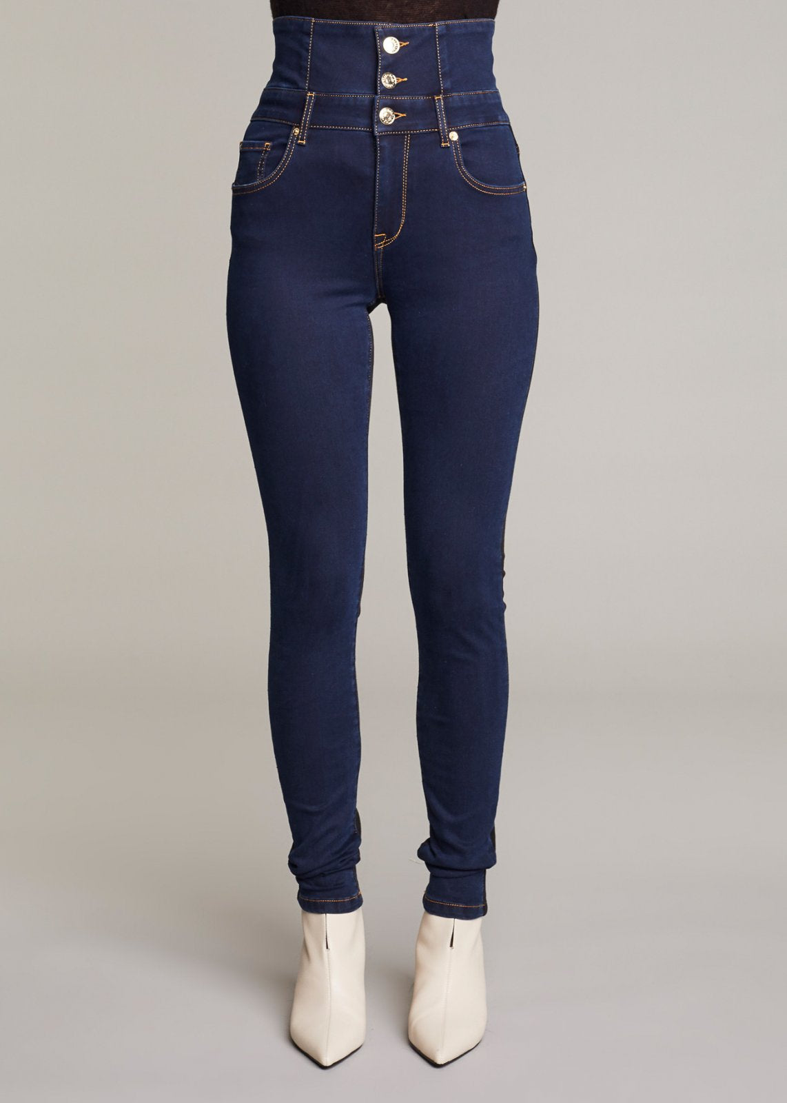 Jeans a vita alta bicolore