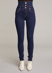 Jeans a vita alta bicolore
