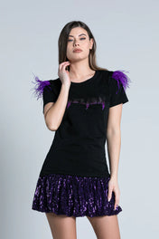 T-shirt mezza manica con piume staccabili