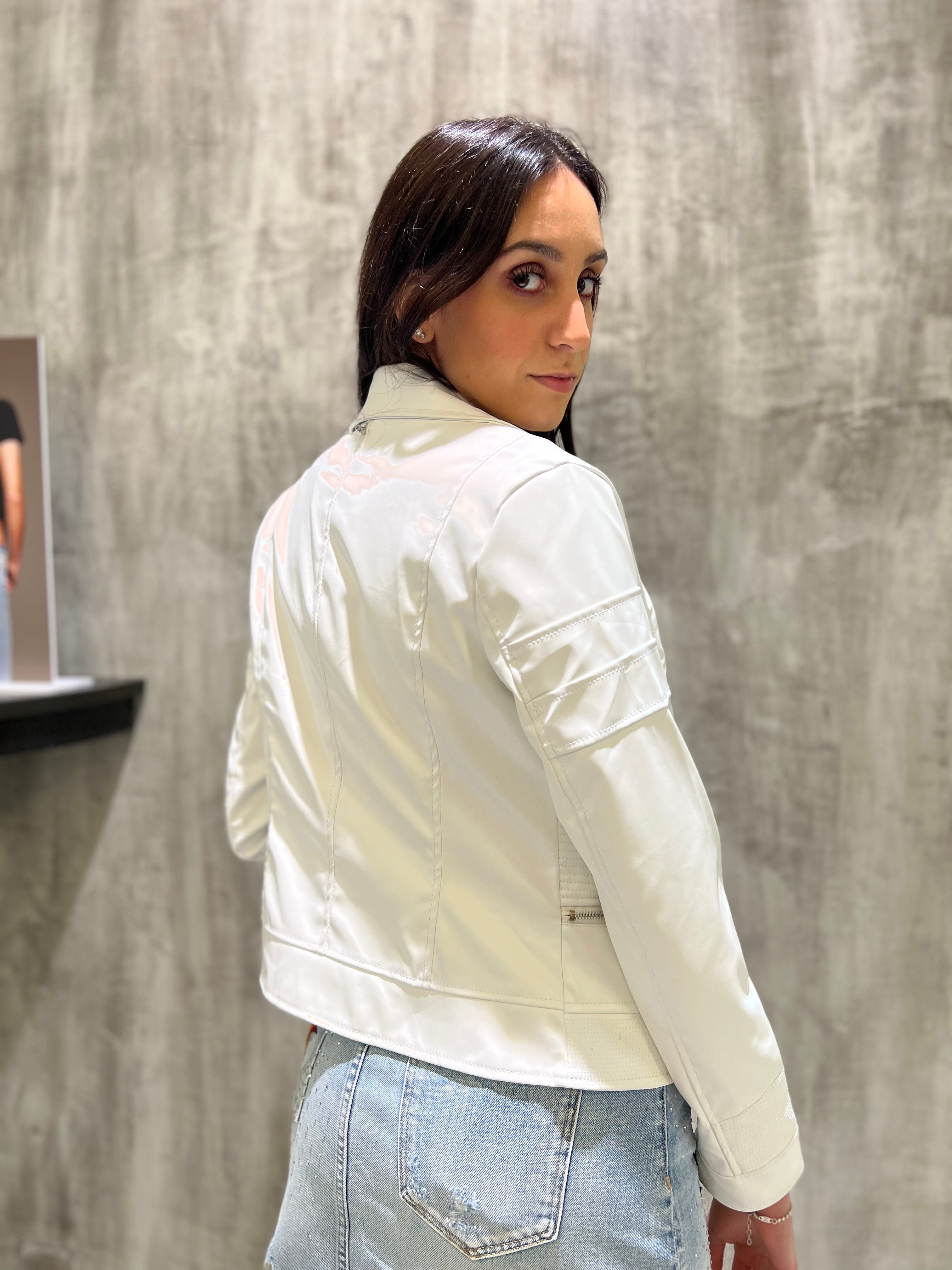 Giubbino ecopelle bianco lucido
