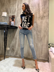 Jeans vita alta con strappi