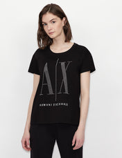 T-shirt nera con strass
