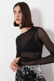 Maglia con effetto trasparenza e strass