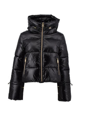 Piumino corto con zip + cappuccio + coulisse