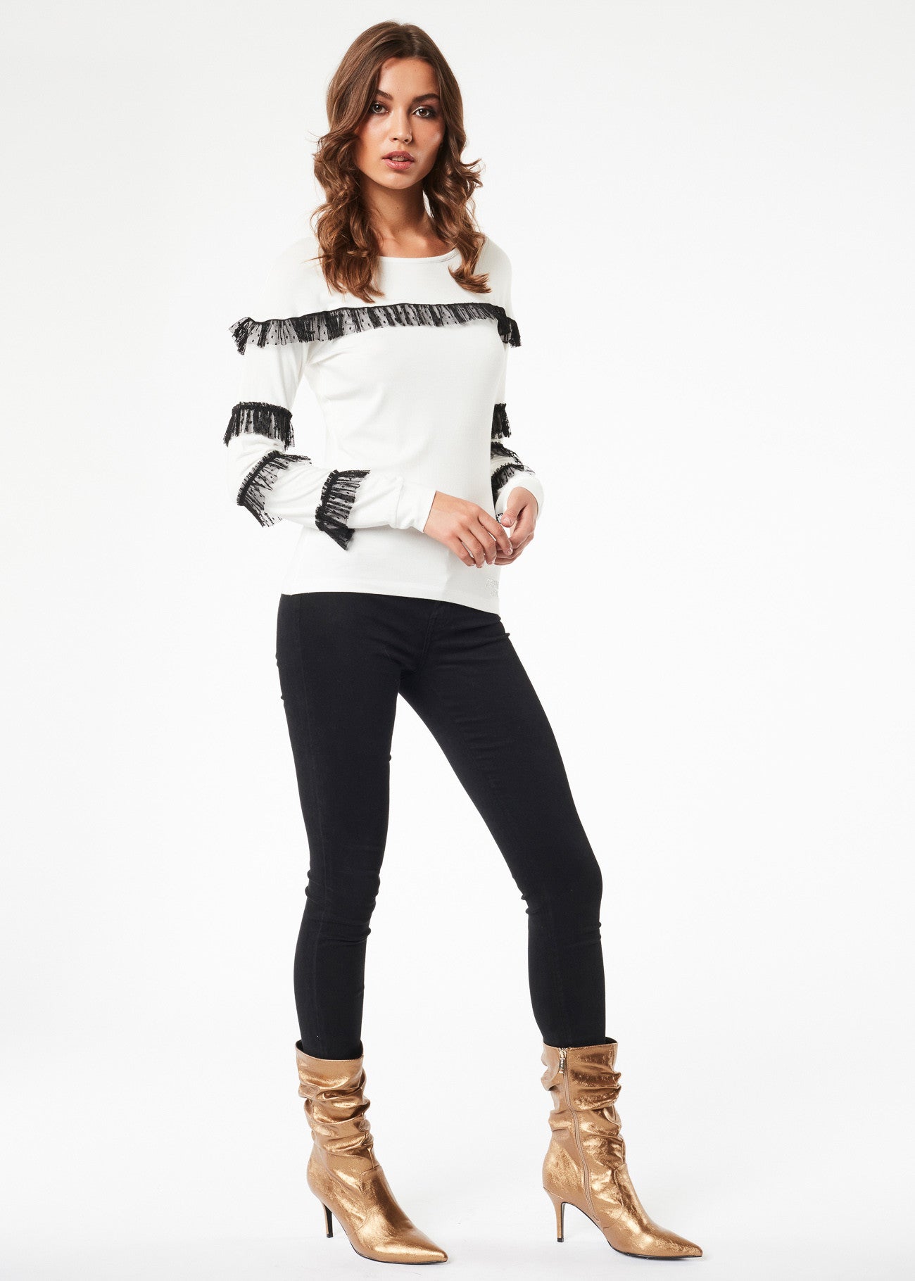T-shirt con inserti in pizzo