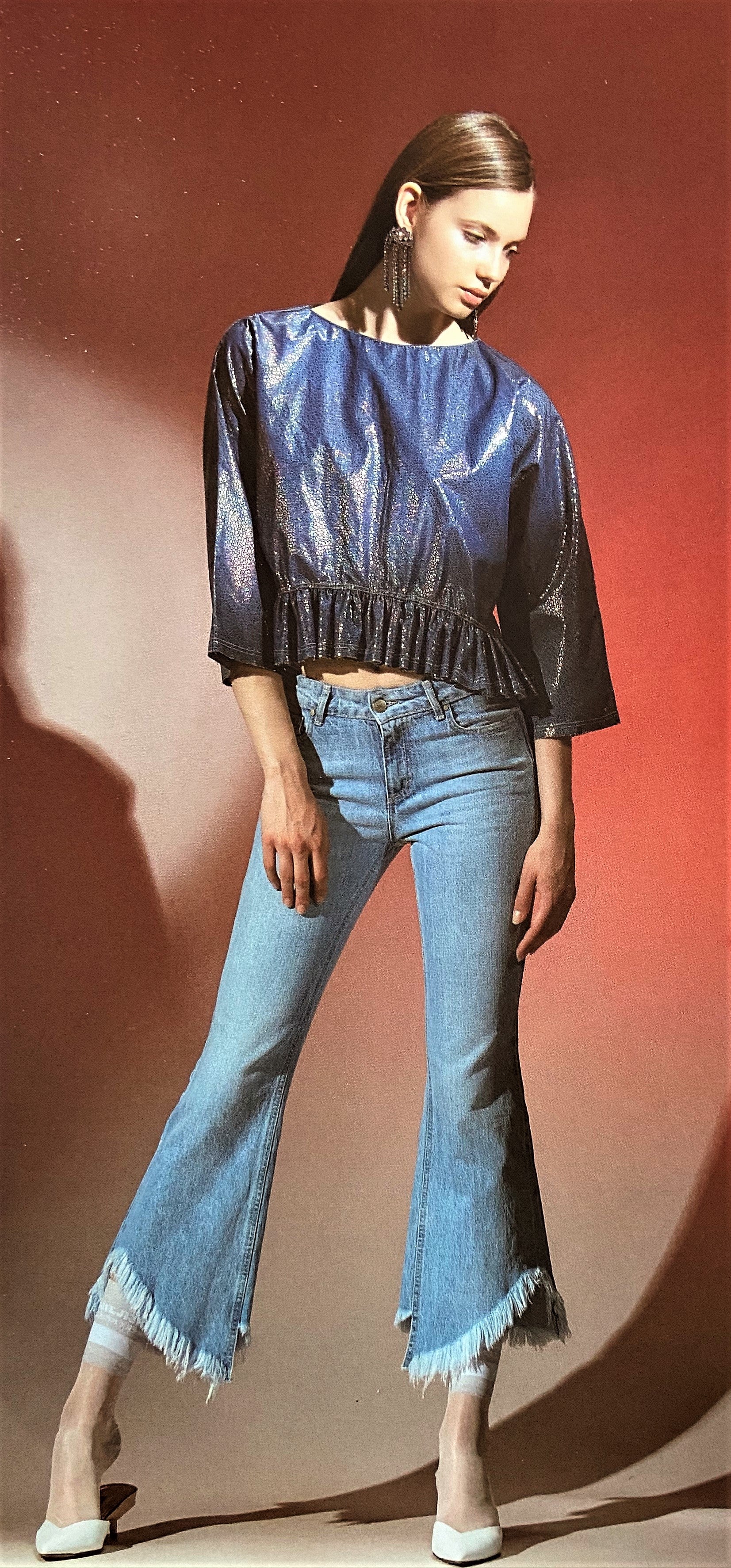 Blusa effetto denim laminata