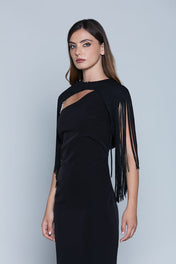 Coprispalle nero mezzamanica con frange