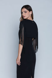Coprispalle nero mezzamanica con frange