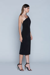 Abito midi nero spalline gioiello