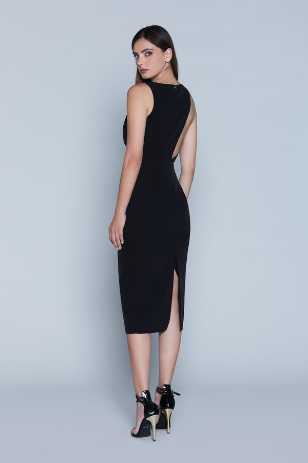 Abito midi nero spalline gioiello