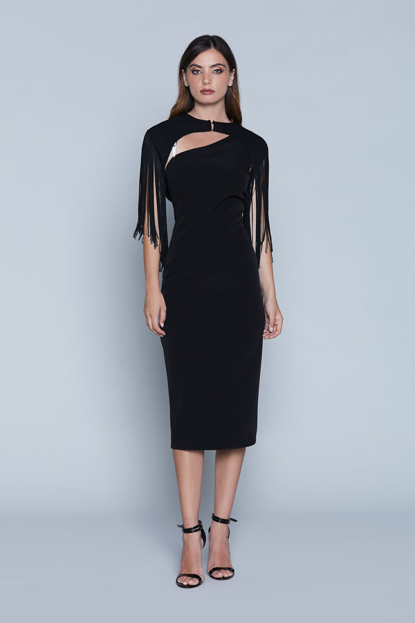 Abito midi nero spalline gioiello