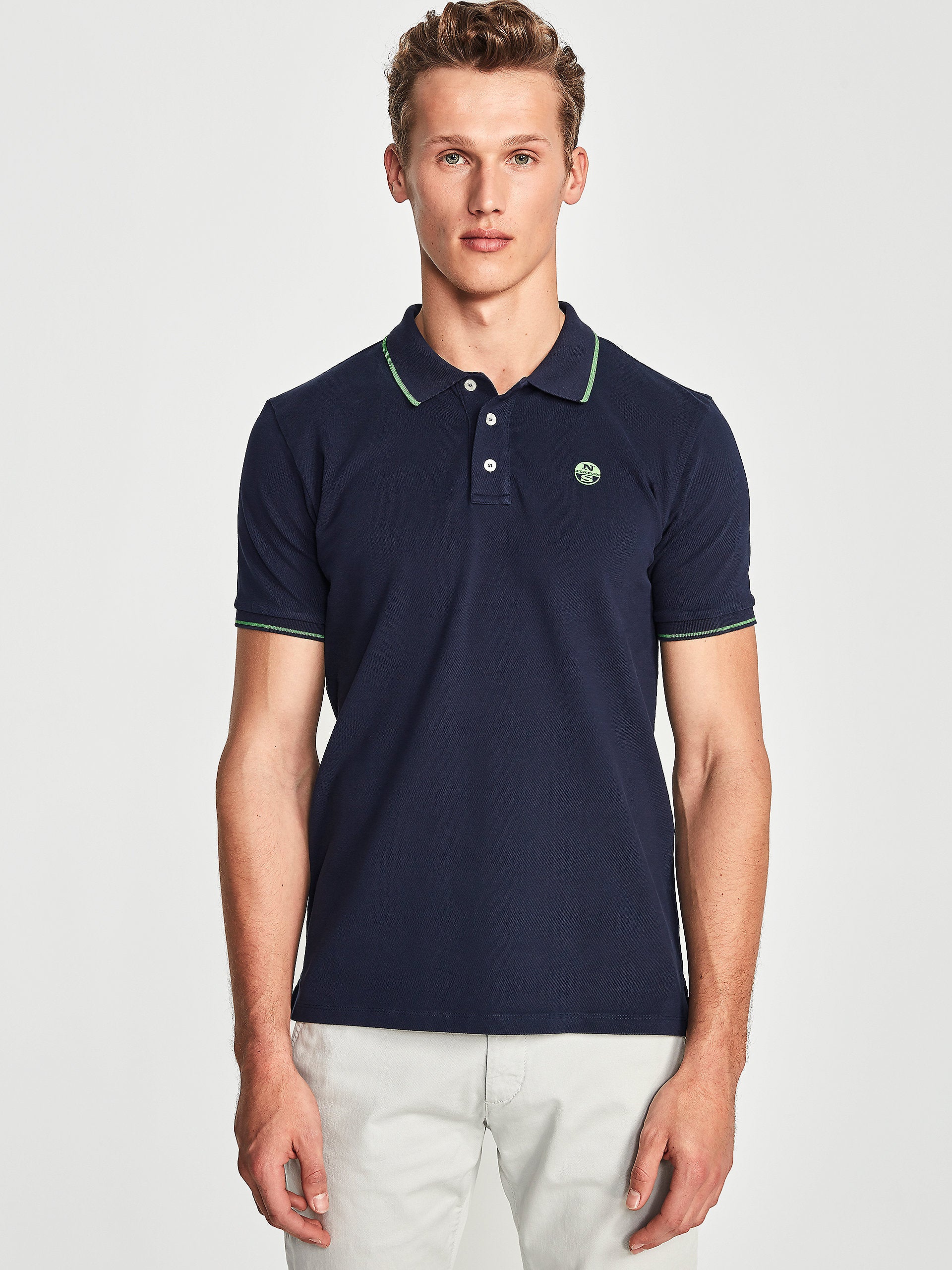 Polo stretch in piquet blu