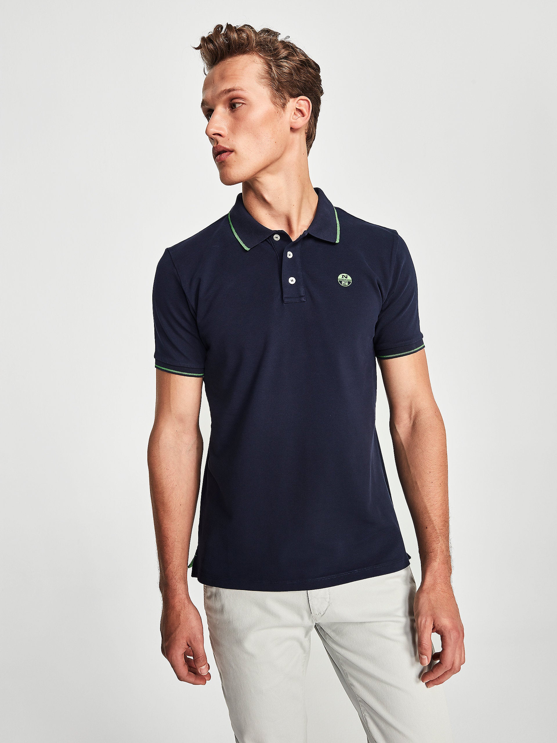 Polo stretch in piquet blu