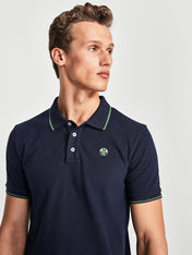 Polo stretch in piquet blu
